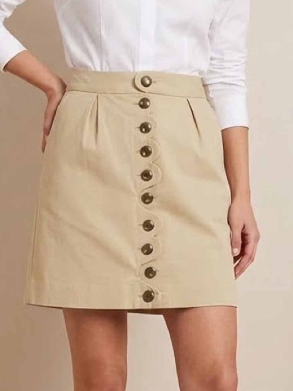 TAIKONHU by ANTHROPOLOGIE Scalloped Edge Front Button Closure Skirt
